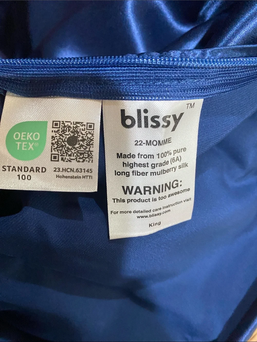 NEW Blissy Blue 100% Silk King Size pillowcase